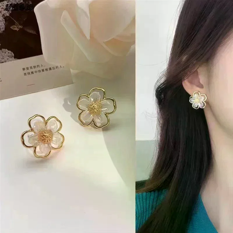Fashion Earrings Jewelry Korea Alloy Crystal Pearl Flower Stud Earrings For Women