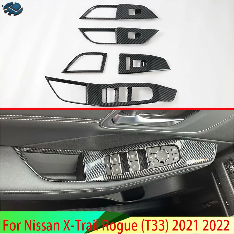 

Для Nissan X-Trail Rogue (T33) 2021 2022, стиль из углеродного волокна, шестерня, дверь, окно, подлокотник, крышка переключателя, панель, накладка, гарнир