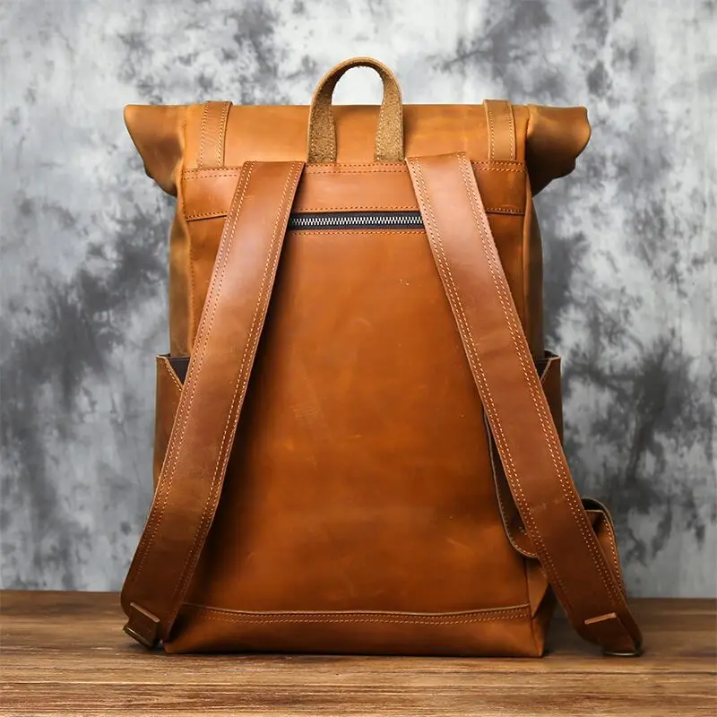 NZPJ Vintage-Rucksack aus echtem Leder für Herren, Crazy Horse-Leder, Computertasche, natürliche Oberschicht aus Rindsleder, Rucksack, Reisetasche – Detail 22