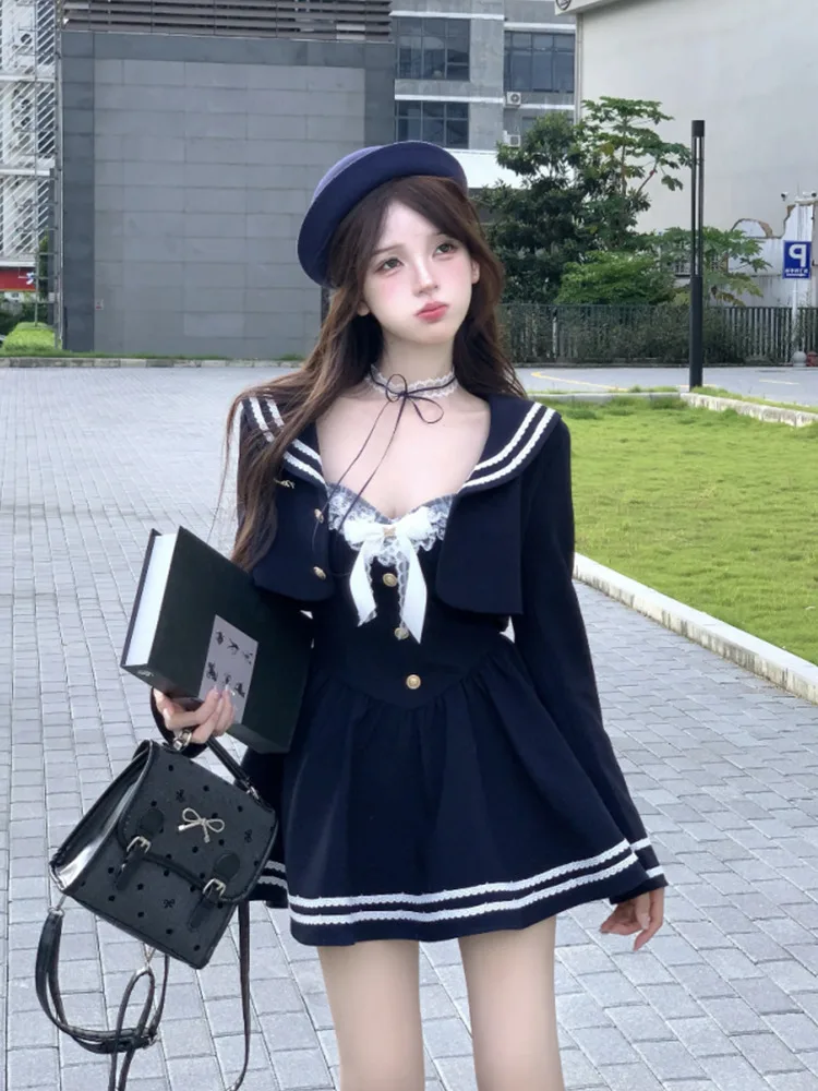 

Sweet ort Coat Women's Autumn Winter Korean Sle Outfit Knot Strap Dr Pure Desire Set High Waist Commute Sle