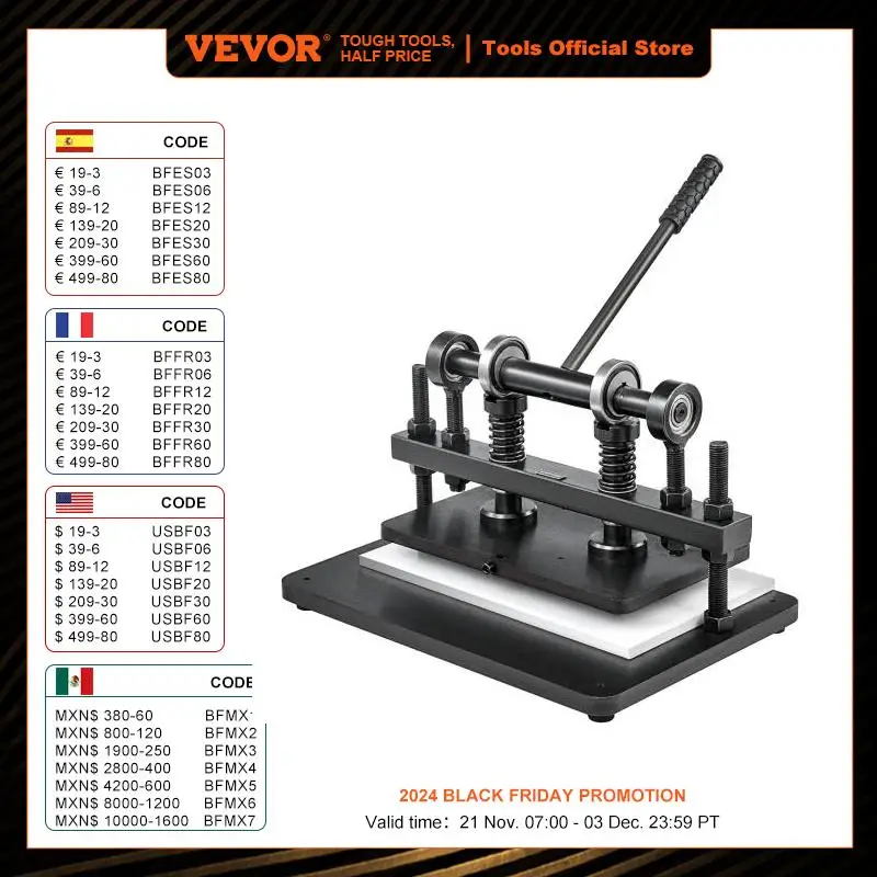 

VEVOR Leather Cutting Machine 36 x 26cm DIY Fabric Paper Indentation Embossing Press 1.5Ton Manual Punching Leather Die Cutter