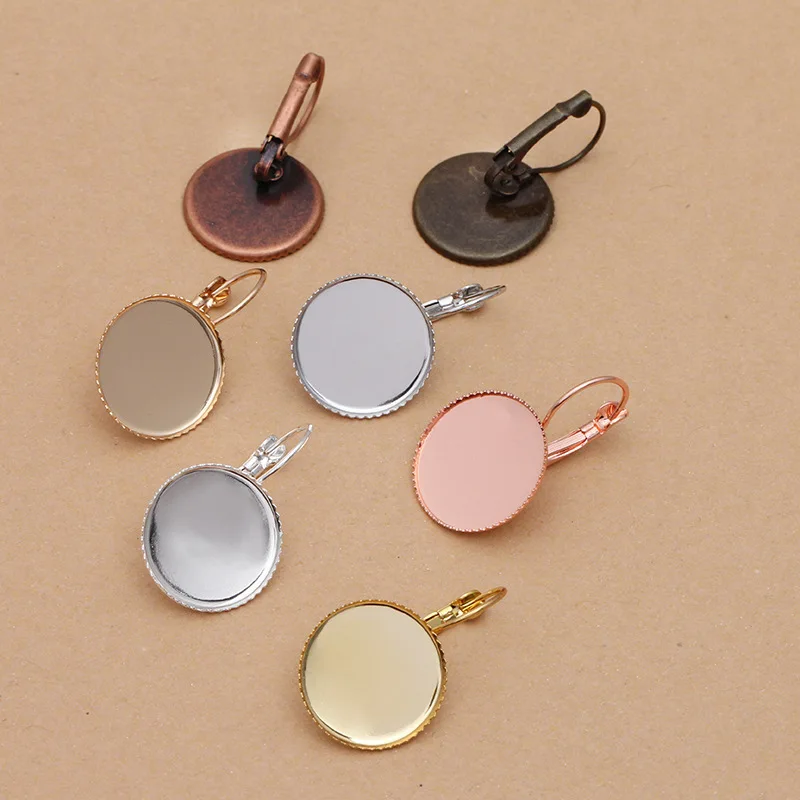 BoYuTe (20 Pieces/Lot) Vintage Bezel Earring Hooks Round Blank Base Settings Brass DIY Earring Making Components