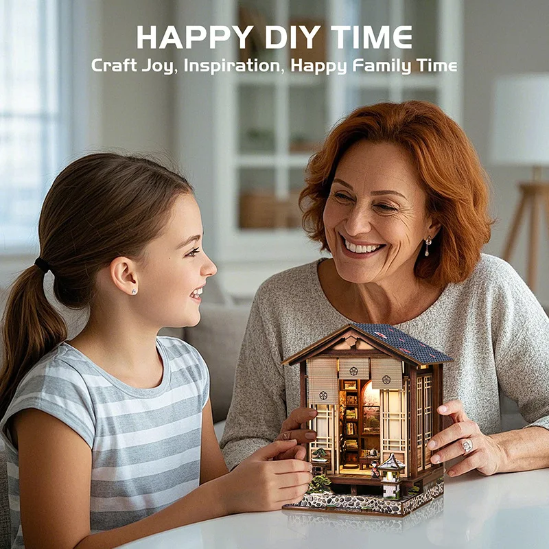 Japanese Courtyard DIY Micro House, 3D Puzzle Handmade Model Wooden Bookstand , Creative Toys