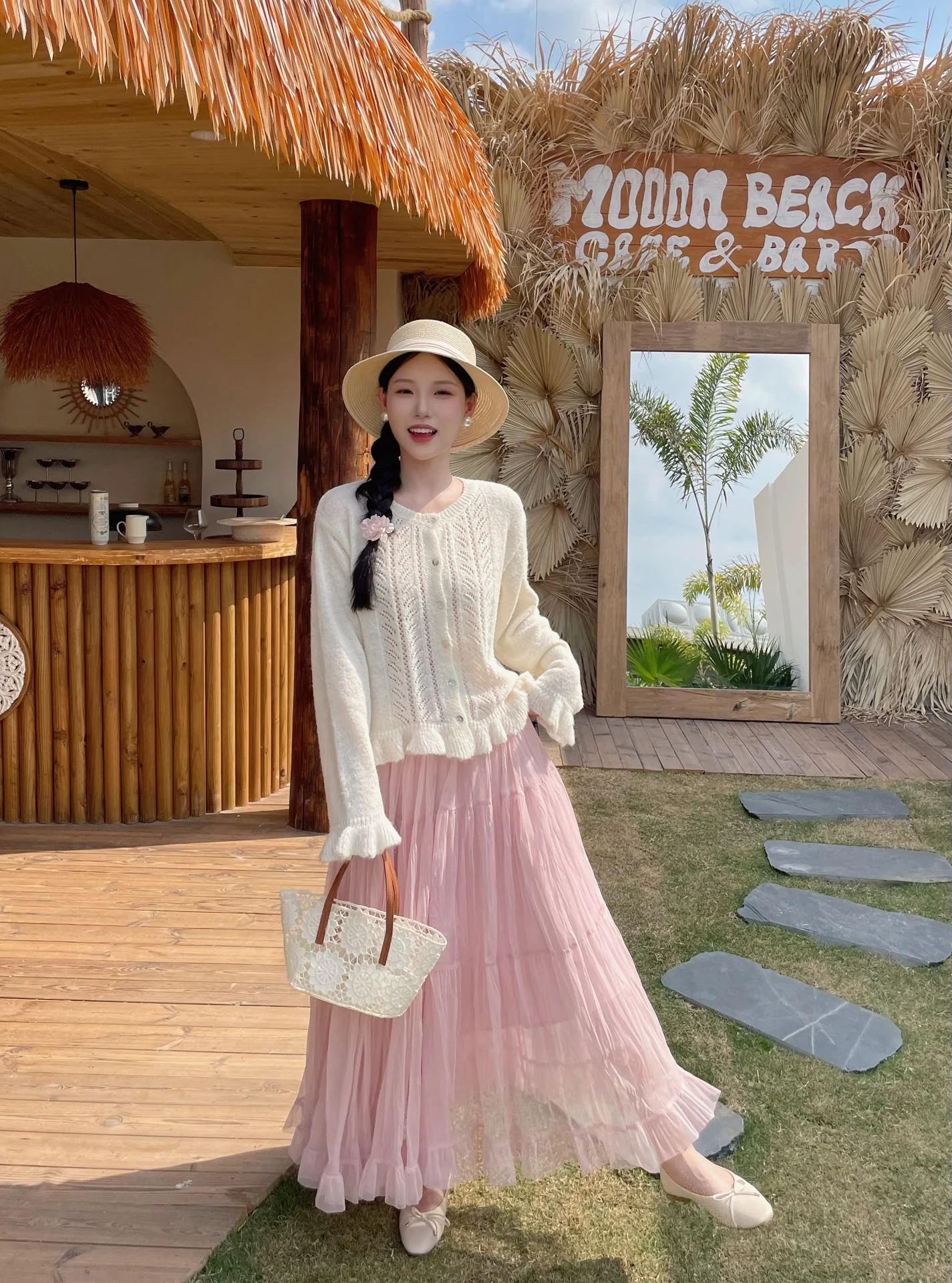 

Вязаный свитер Moba Sweet Sle с вырезами, женский кардиган с круглым вырезом, топ с деревянными бантами, мягкий нейлон, полиэстер, кашемир, шерсть