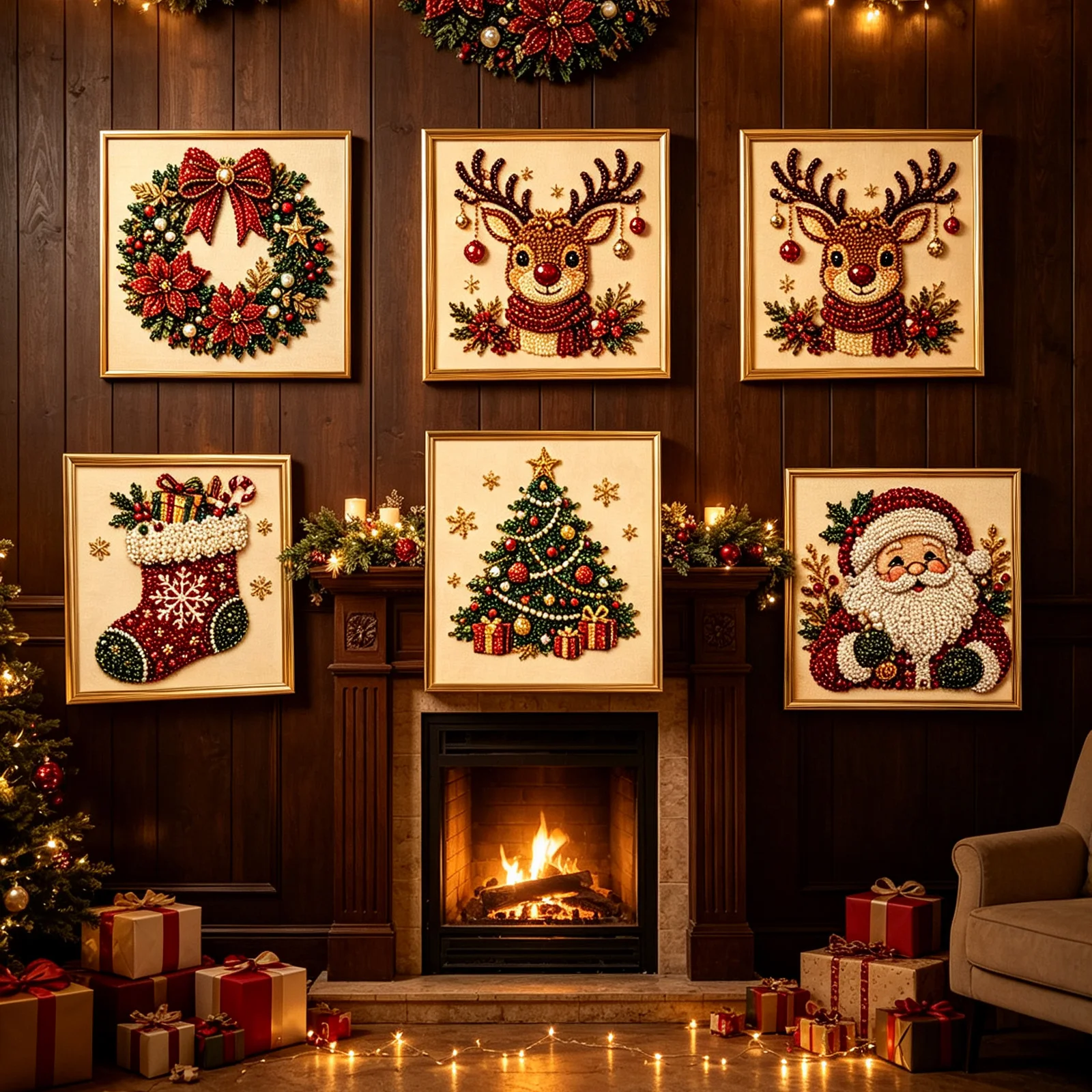 5D Acrylic Pearl Diamond Painting Kit Christmas Tree 3D Shiny DIY Handmade Diamond Art Picture Wall Hanging Christmas Holiday Home Decoration Craft Gift