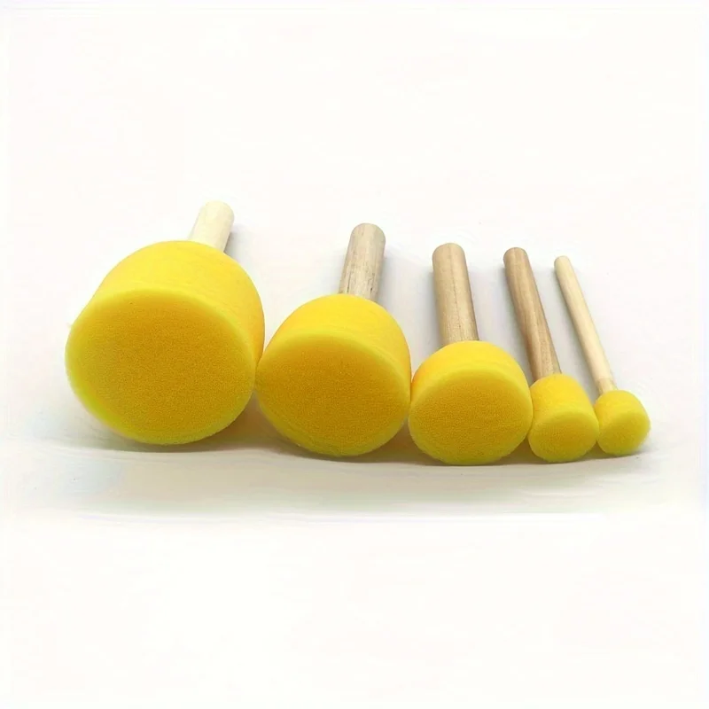 5 قطع فرشاة إسفنجية صفراء للفنون والحرف اليدوية - مطاط متين، مقاسات مختلطة، رأس فطر مستدير للرسم والكتابة على الجدران والكري
