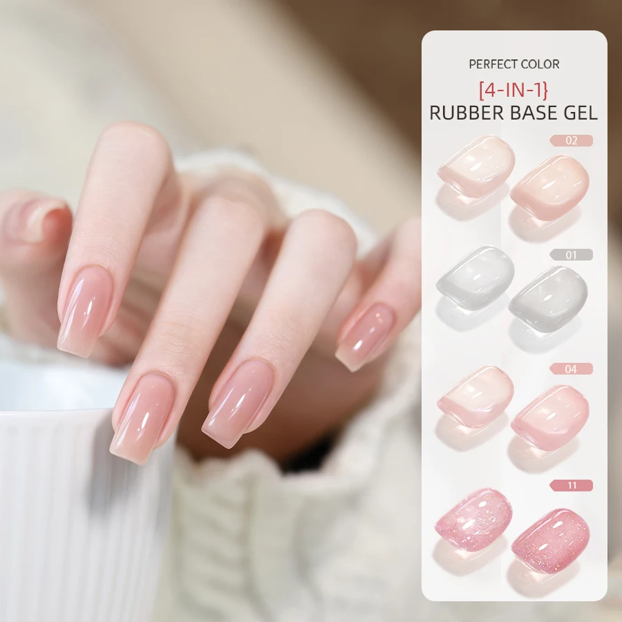 

PERPECT COLOR 4-in-One Clear Builder for Nails, Color Rubber Base Gel Polish Coat Strengthener Thickening Extension 12ml