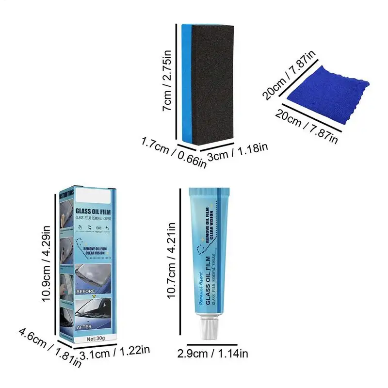 Car Glass Oil Film Removing Paste Glass Cleaner Polish Agent with Sponge and Cloth Windshield Window Cleaner Glass Film Coating