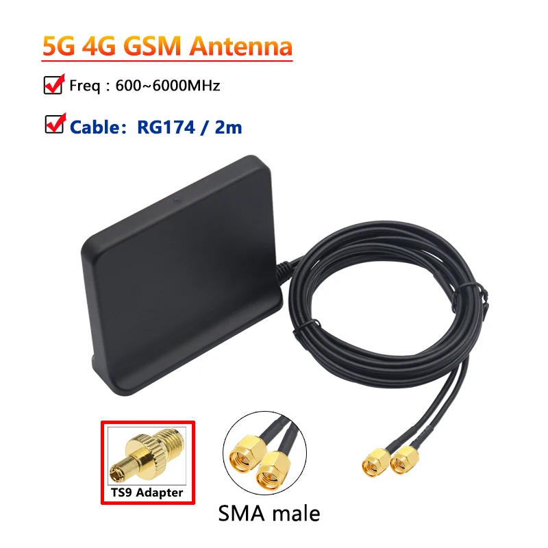 Signal Boost 5G 4G LTE 3G GSM Mimo Aerial High Gain 12dbi 600~6000Mhz External Omni WiFi Antenna With TS9 SMA Male For Router