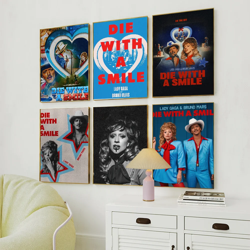 المغني سيدة غاغا يموت مع ابتسامة المشارك لوحة ذاتية اللصق غرفة المعيشة مكتب الديكور غرفة نوم المنزل الجدار ملصق يطبع #2