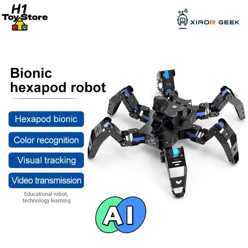 XiaoR Geek Tech Hexapod Bionic Spider Robot Raspberry Pi 5 4B AI Vision Python Voice Control WiFi Handle 20 DOF For STEM Users
