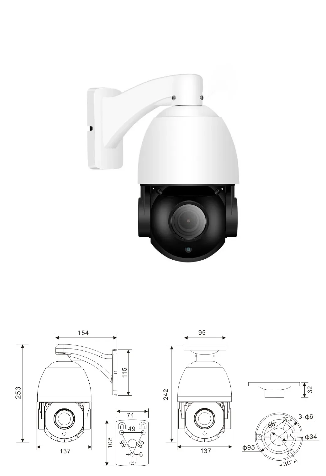 Hik Private Protocol IMX415 CMOS 4K POE Ip Ptz Camera with 4.5-148.5mm True 33x Optical Zoom Lens
