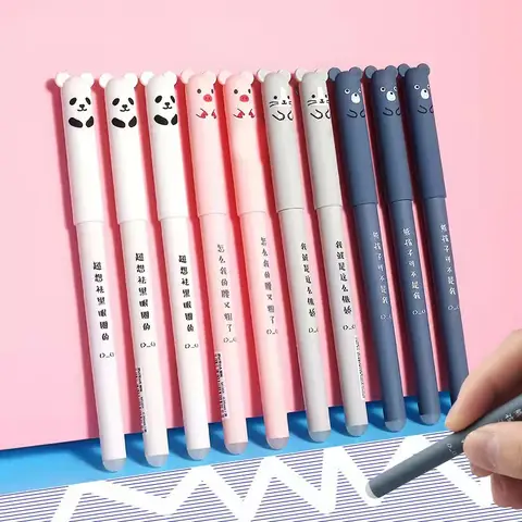8 개/대 Kawaii 돼지 곰 고양이 지울 수있는 젤 펜 학교 사무실 빨 수있는 손잡이 학교 사무실 편지지 선물 0.35mm 블루 블랙 잉크