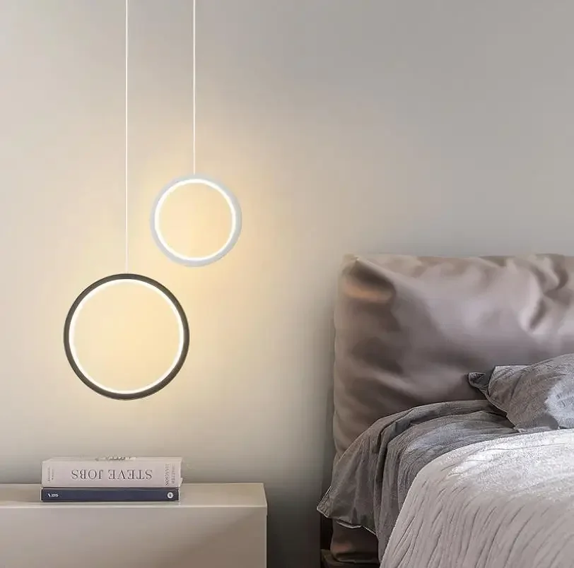 

Minimalist Ring Pendant Light Creative Personality Bedroom Bedside LED Pendant Lights Long Line Hanging Lamp