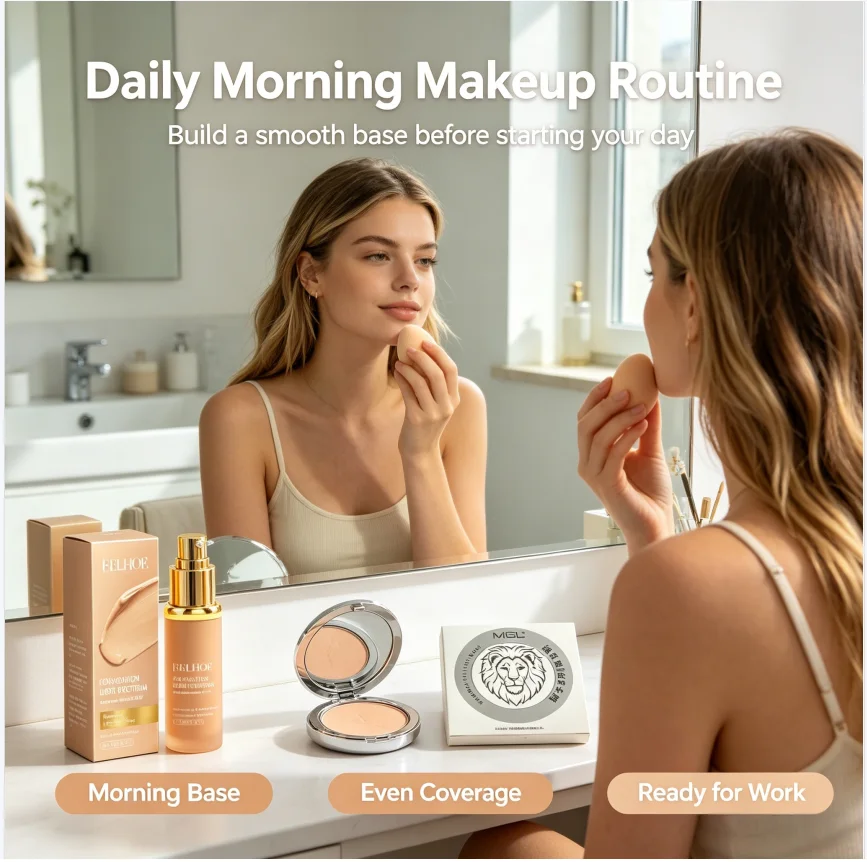 Compact Long Lasting Full Coverage Matte Foundation Powder Set with Oil Control - Party Stage Festival Prom Makeup Kit