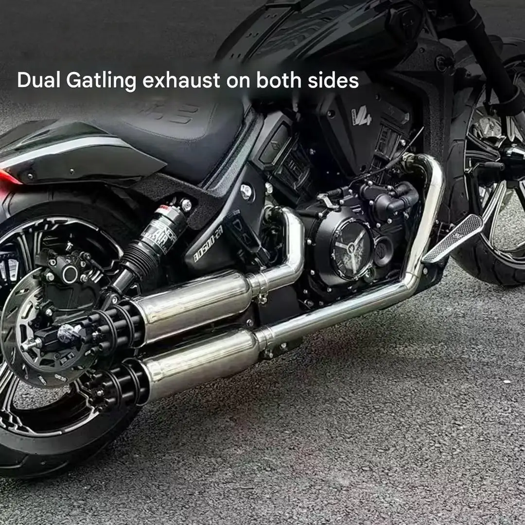 Dual-sided Gatling-style exhaust pipes for the Benda Black Flag 950 cruiser