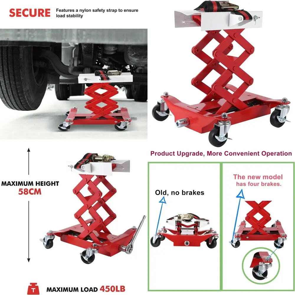 

Heavy-Duty 450 lbs Capacity Low Profile Transmission Jack with 7-23 Inch Height Range, Safety Straps, and Brake Wheels for Auto