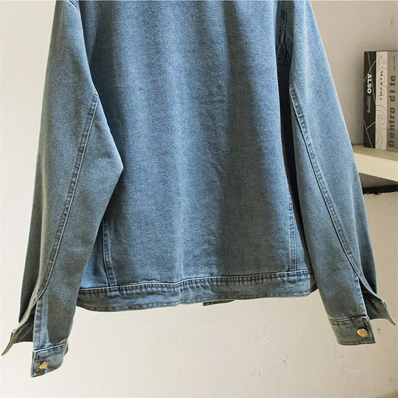 Vintage Blue Stand Collar Denim Jackets Women Loose Short Cowboy Outerwear Spring Autumn Long Sleeve Jeans Jacket Coat Female