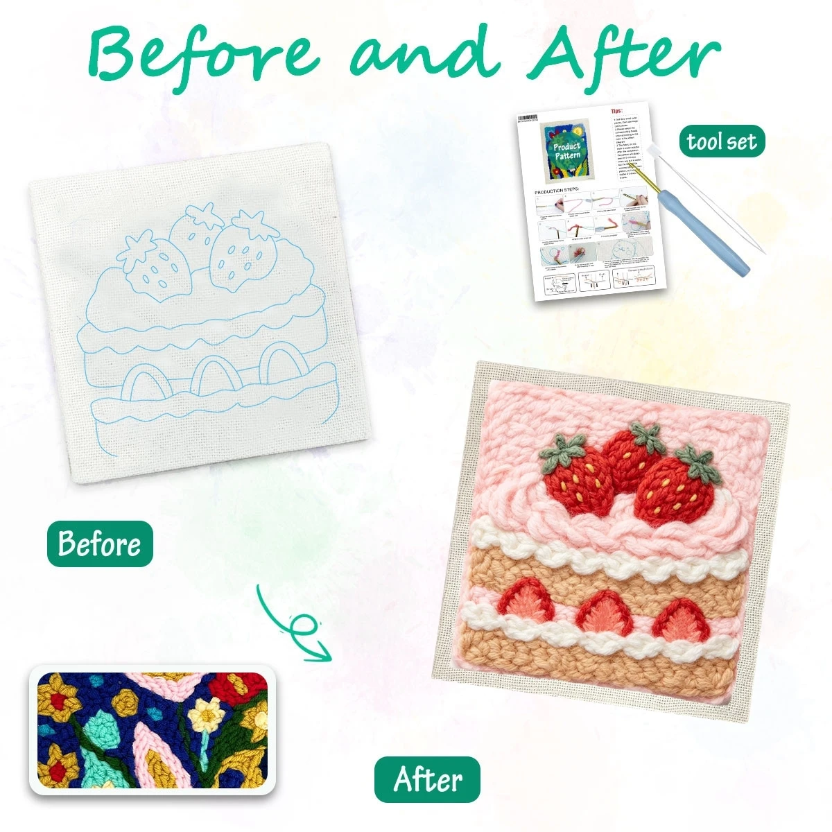 1 Set Erdbeerkuchen DIY-Stickset für Anfänger, Stick-Starter-Kit, Kreuzstich-Kunstgeschenk, Handarbeits-Bastelset – Detail 1