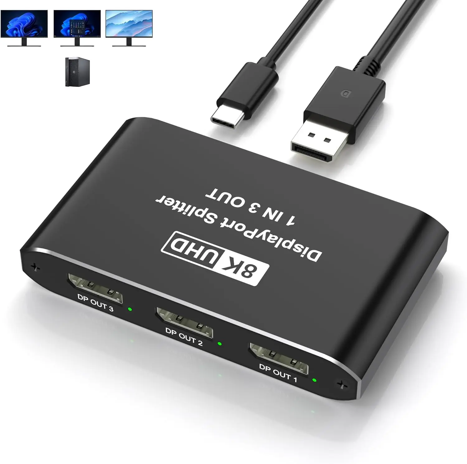 1 in 3 Out/3 in 1Out DP Switch 3Port Display Selector DP1.4 8K@30Hz 4K@144Hz Splitter Switcher for Monitor Laptop Gaming Console