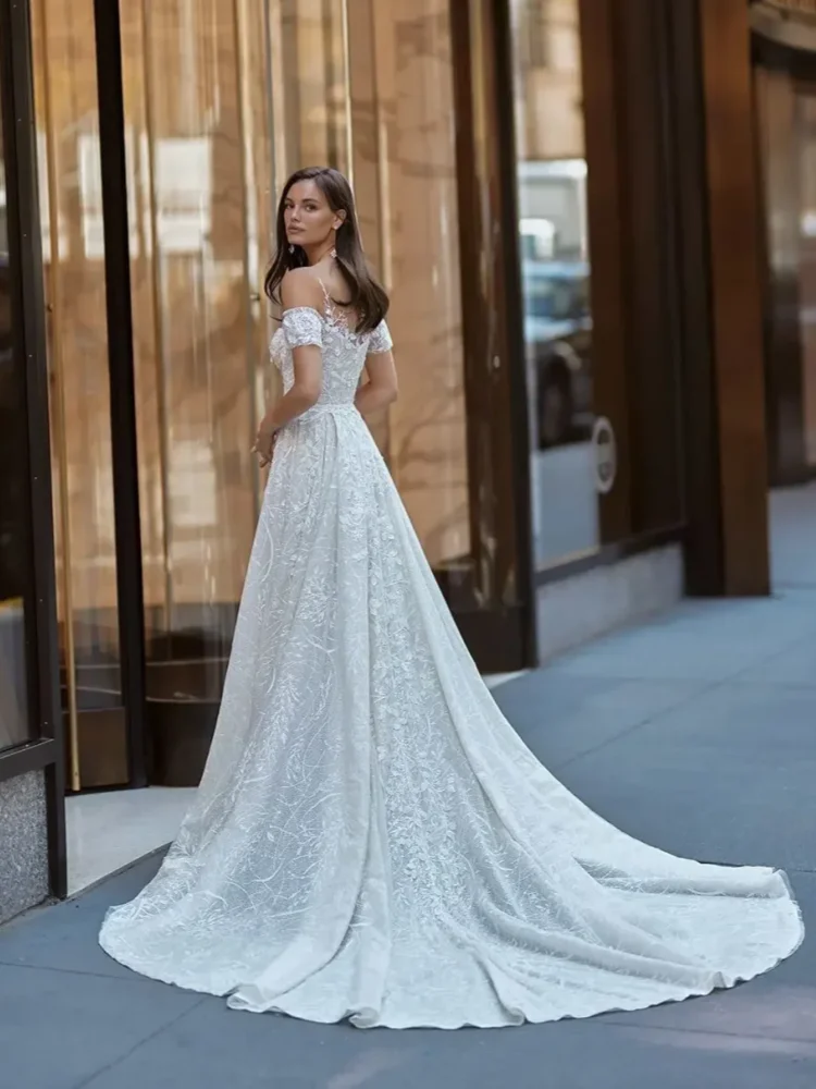 فاخر قبالة الكتف الحبيب حورية البحر فستان الزفاف انفصال رداء أنيق الدانتيل صائق حديقة فستان العروس حسب الطلب #2