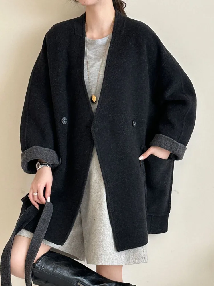 ZMEENNA élégant court laine mélange manteau pour les femmes avec col et poches à rabat simple boutonnage vêtements d'extérieur décontractés ZM4085