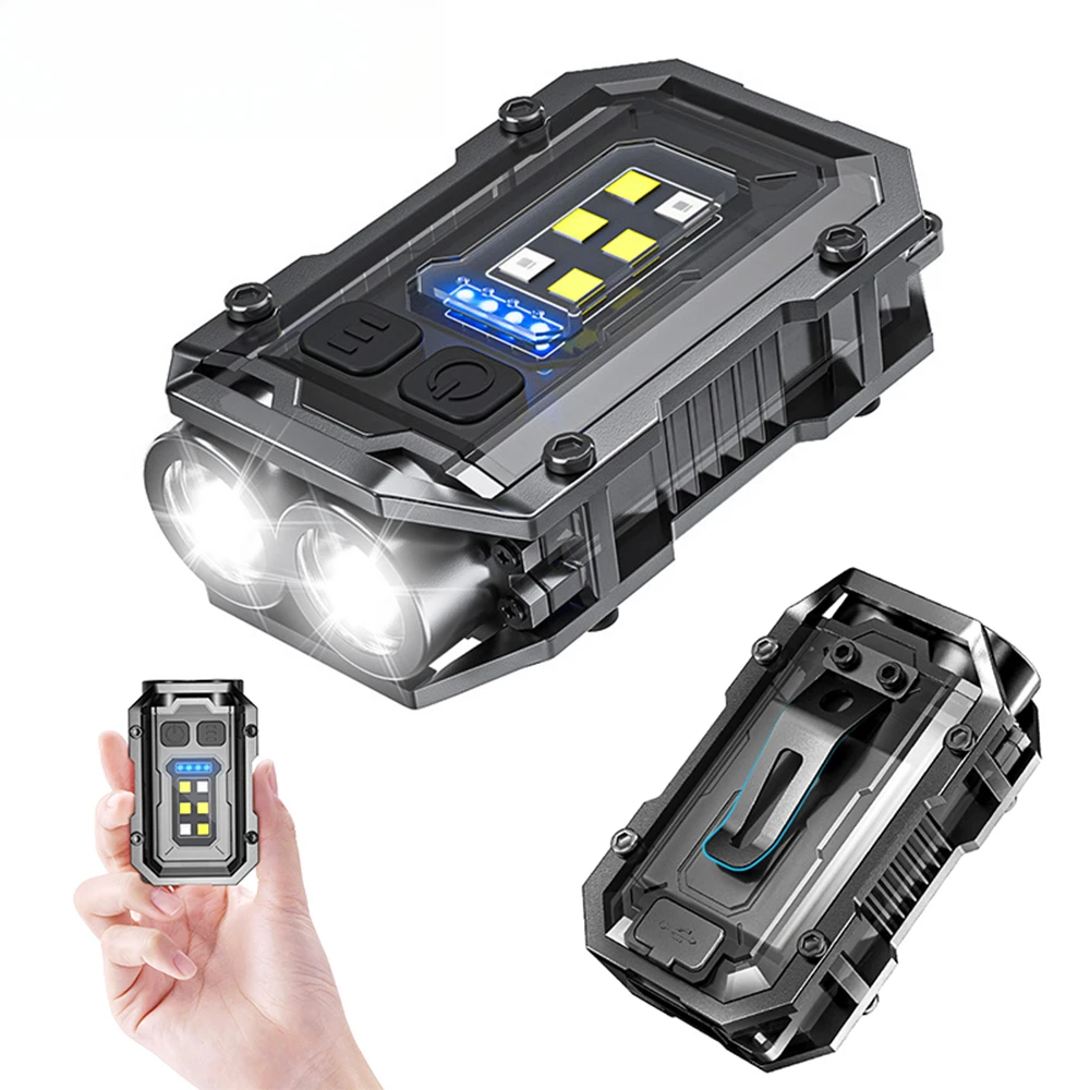 800mAh Super Bright LED COB Flashlight 8 Modes Keychain Light IPX4 Waterproof Magnetic Type C Rechargeable Mini EDC Torch Light