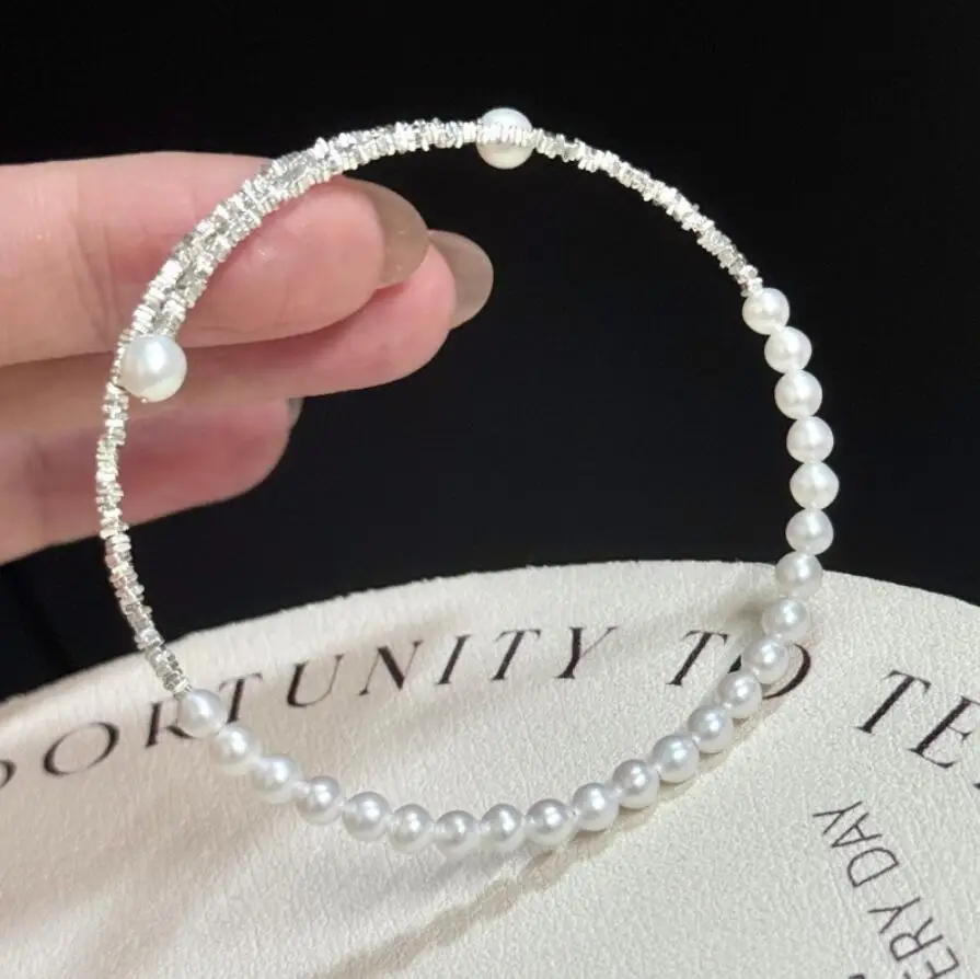 7.5-8" Stunning AAA 5-6mm natural Japanese Akoya white pearl bracelet  925S charm bracelet