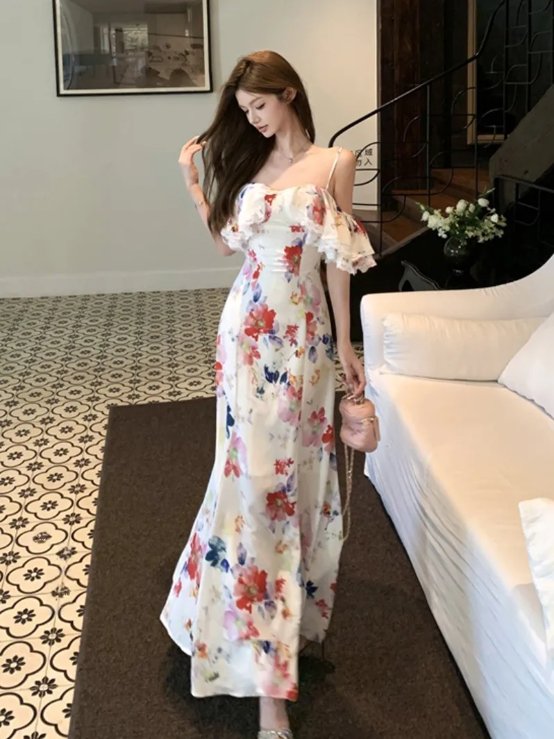 

Сексуальная длинная женская юбка-миди с цветочным принтом на одно плечо, праздничный дизайн, утягивающая модная юбка-миди с высокой талией