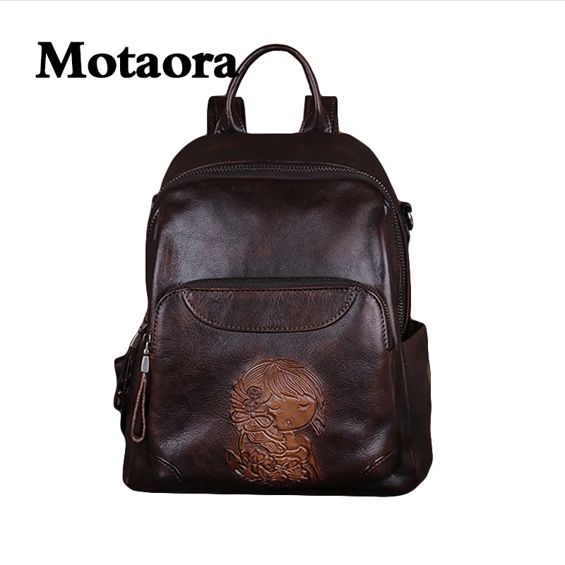 MOTAORA 2024 Leather Women\'s Bag Retro Embossing Backpack For Ipad Book Travel Handbag Female Shoulder Bag Vintage Messenger Bag