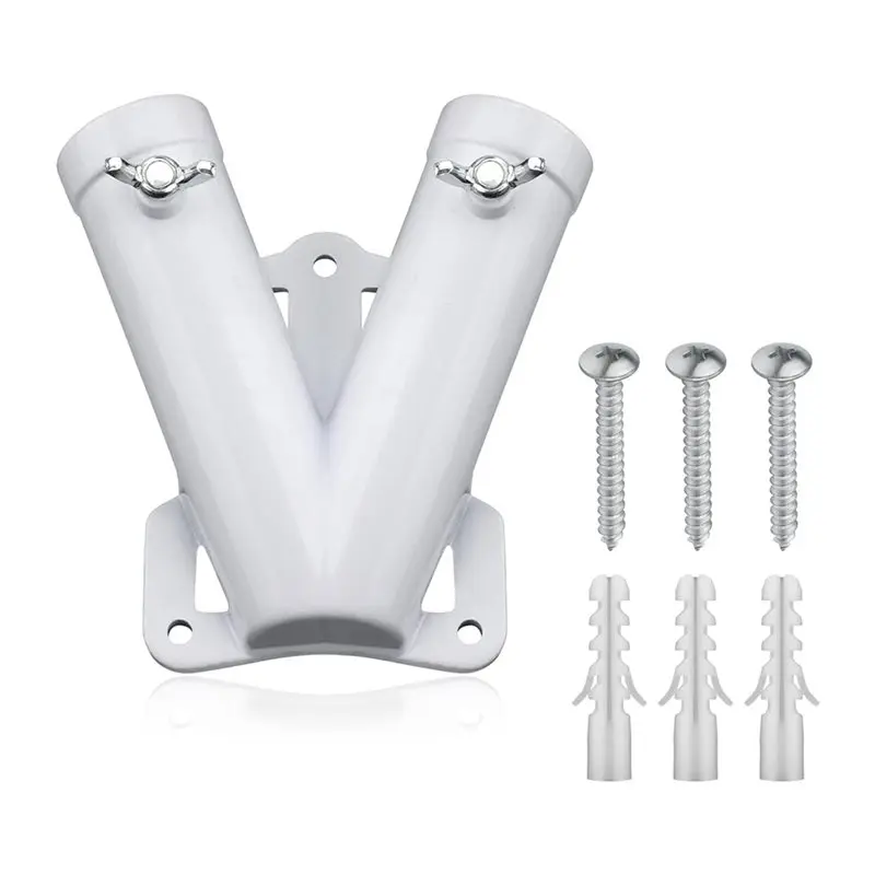 L68A 6X Double Flagpole Bracket Holder, V Shape Aluminum Alloy Flagpole Wall Mount Bracket Windproof Flag Bracket Mounting