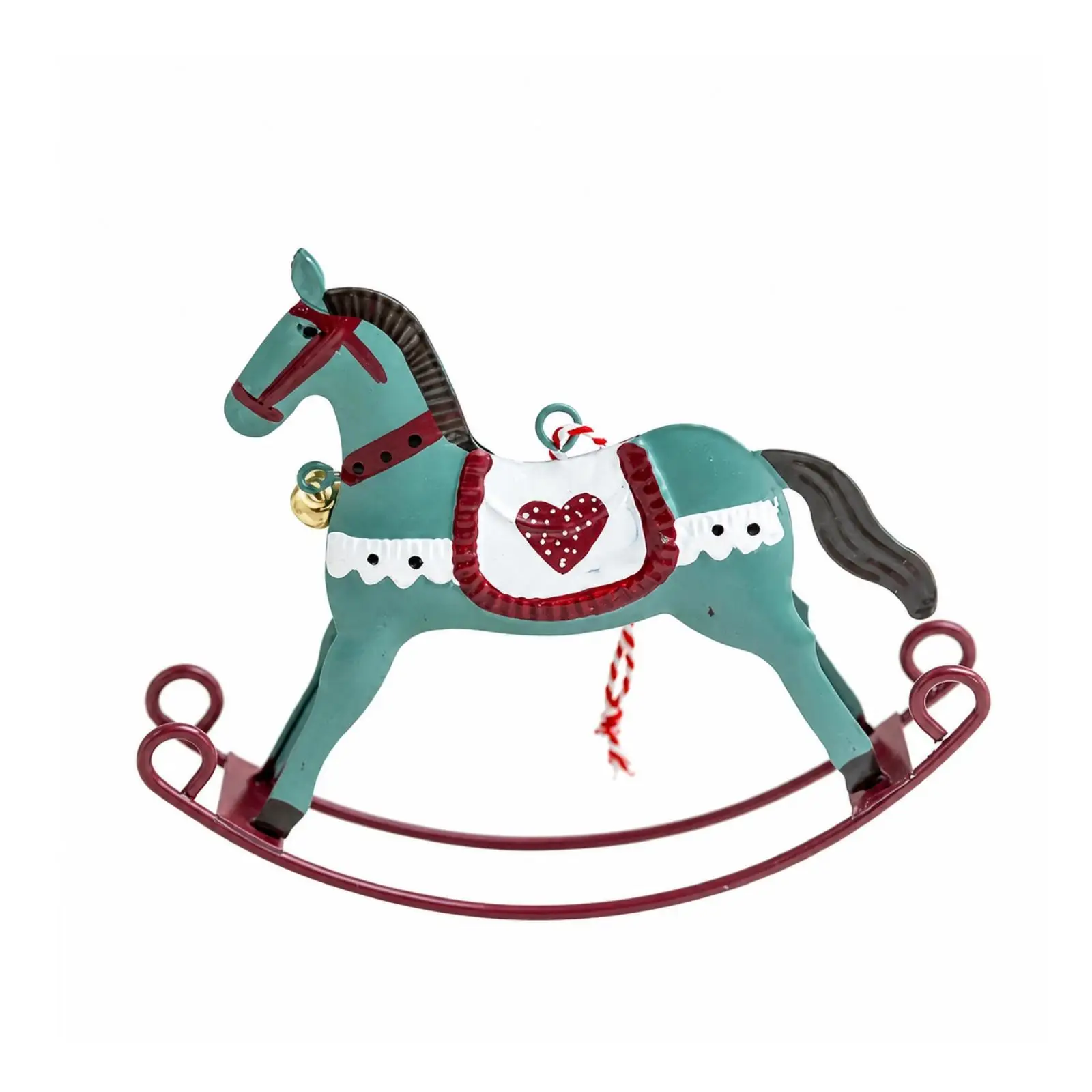Iron Rocking Horse Christmas Tree Hanging Ornament Distressed Vintage Finish with Bell for Holiday Home Decor