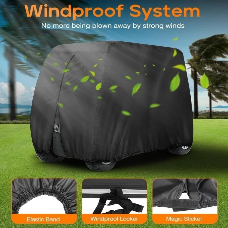 غطاء عربة جولف دائم 4 مقاعد 210D مع بالداشين ممتد، خاصية سلامة الأطفال، مركبة عالمية، للاستخدام الخارجي #4