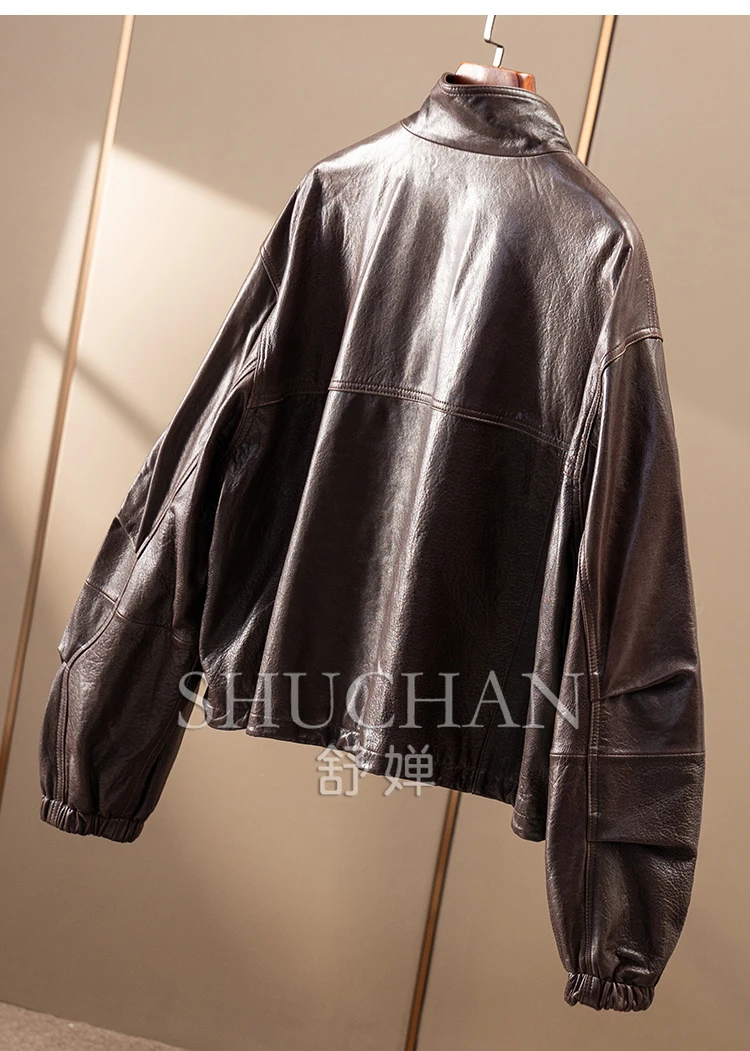 Lusso di qualità, giacca in pelle con colletto rialzato in pelle di pecora modello Illy Lychee da donna 84B1 Giacca in vera pelle da donna