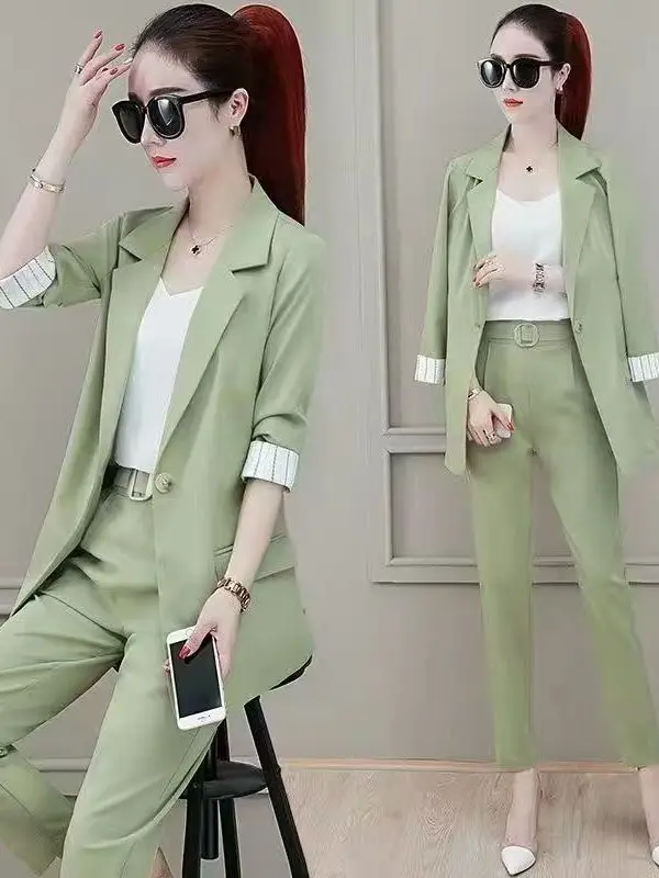 Afslankend effect Afslankende Koreaanse Sle Suiting tweedelige set voor grote maten dames Herfst nieuwe collectie Casual hoge taille lange broek