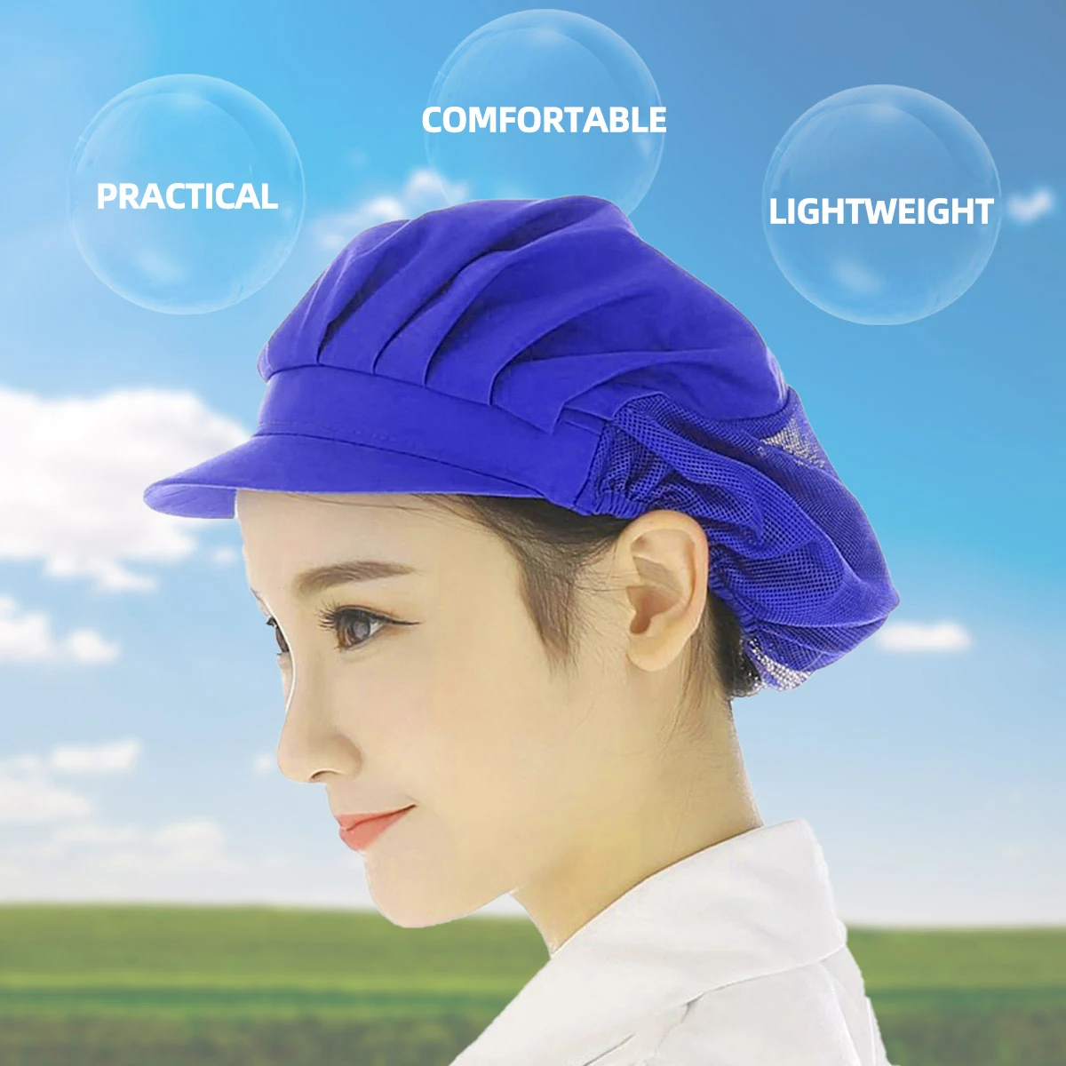 

Chef Hat Dustproof Breathable Mesh Working Cap Protective Hair Cover Food Workshop Lightweight Comfortable Reusable Blue for Men