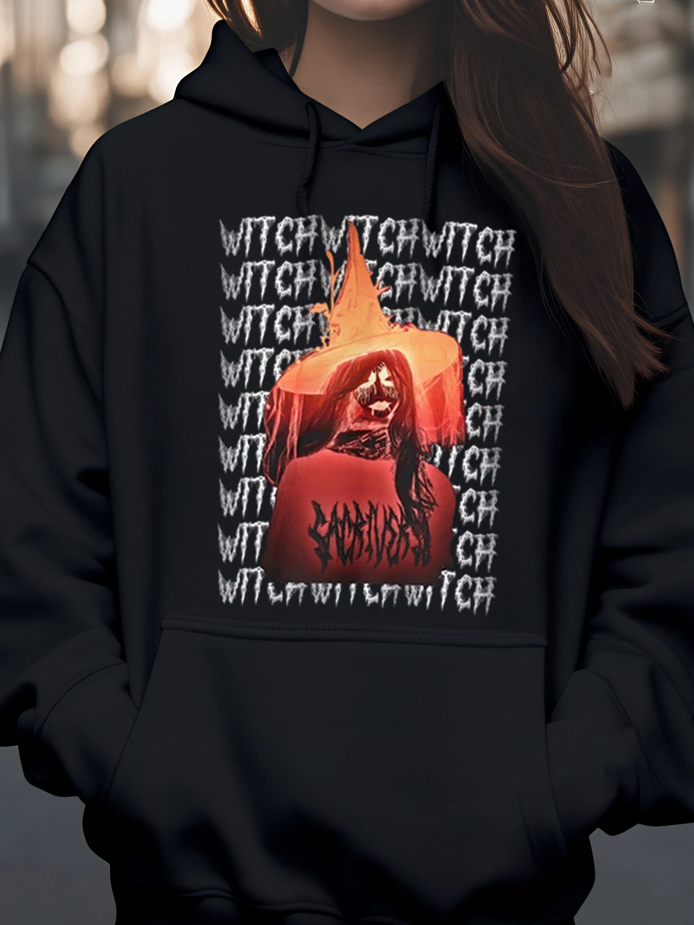 

Толстовка с принтом ведьмы на Хэллоуин, женская повседневная одежда, костюм жуткого сезона, наряд