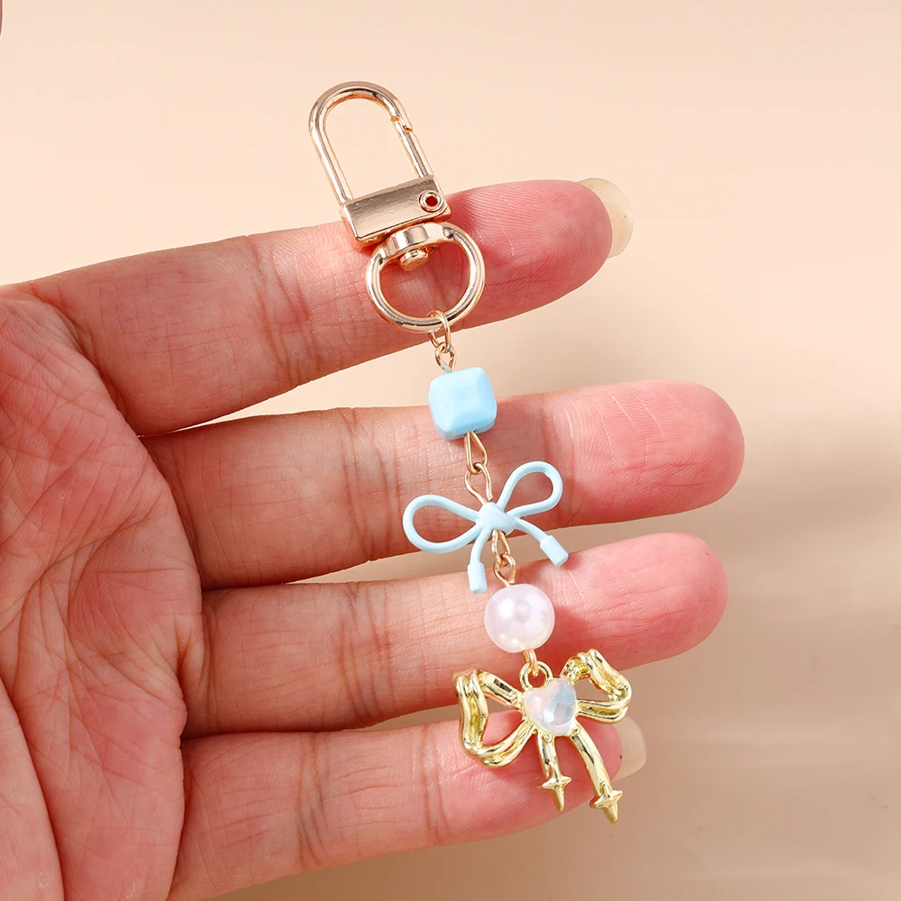 Aihua لطيف Y2K اللؤلؤ Bowknot سلاسل المفاتيح للنساء حلقات المفاتيح الفتيات Kawaii ظهره قلادة شريط لتعليق الهاتف المحمول سلسلة مجوهرات هدايا