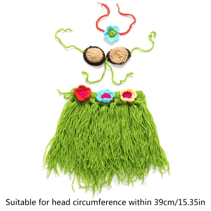 신생아 사진 의상 뜨개질 훌라 스커트 & 아기 꽃 머리띠 사진 촬영 의류 사진 소품 해변 의상 세트 1560