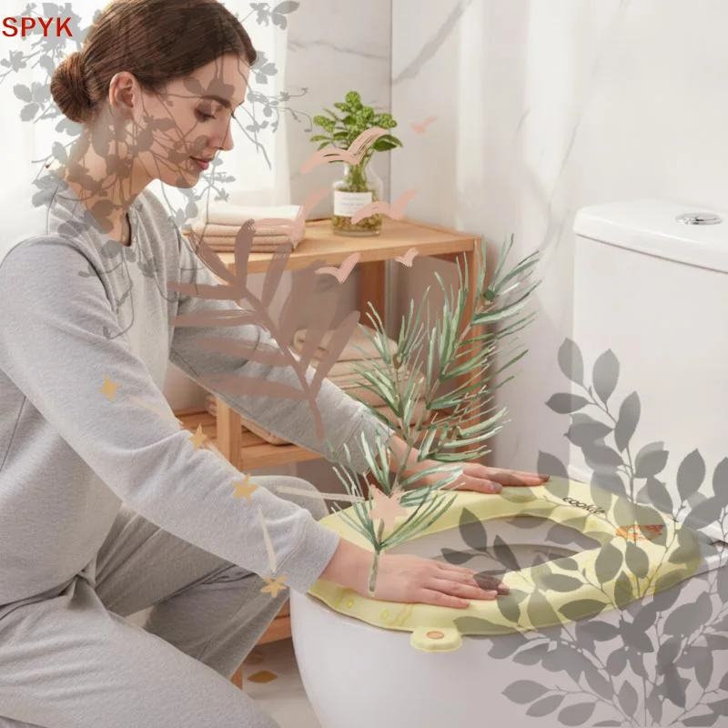 Waterproof Toilet Seat Cushion Thick Soft Lifting Handle Cute Cookie Print Easy Clean For All Season Home Bathroom Use