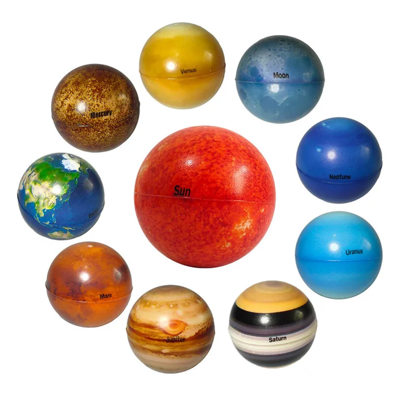 Children Eight Planets Bouncy Ball Toys Moon Star Sponge Elastic Printing Star Ball Educational Stress Relief Toys Teaching Aids