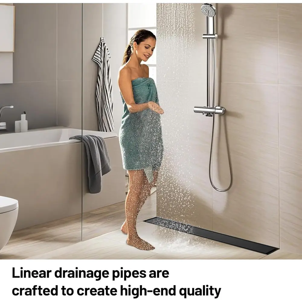 Adjustable Leveling Set, 304 Stainless Steel, Hair Strainer, 54-Inch Black Invisible Floor Drain