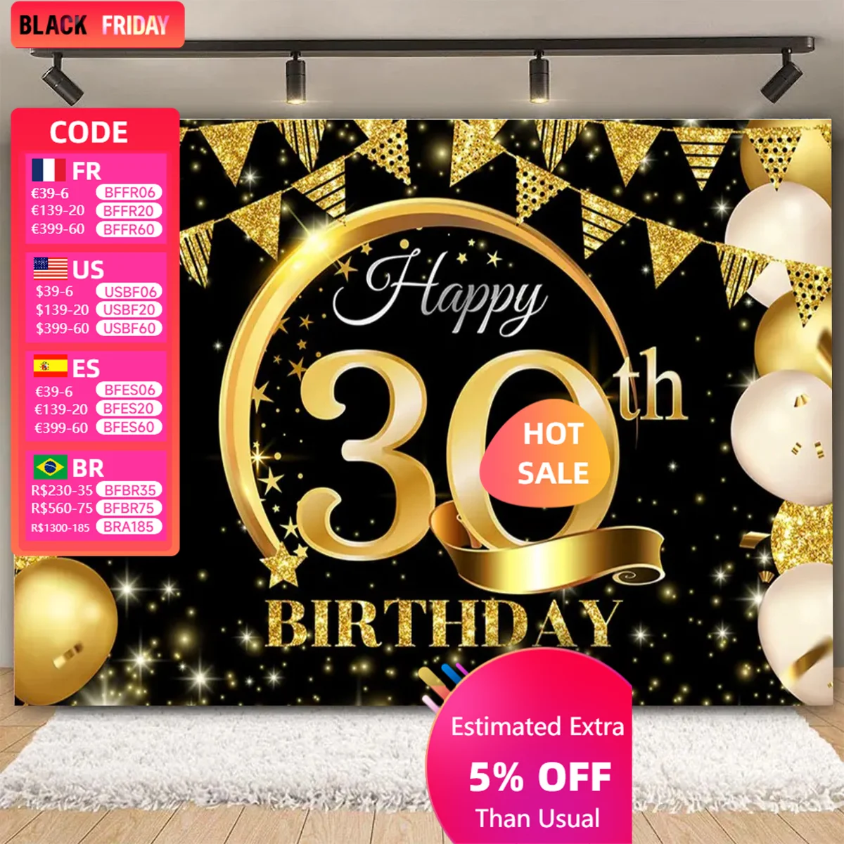 Black Gold Adult Happy Birthday Backdrops 30 50 45 55 60 70 80 85th Anniversary Age Party Decoration For Home Backgrounds Props