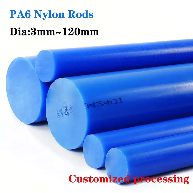 Blue PA6 Nylon Bar Round Solid Plastic Nylon Rod Dia 3mm 4mm 5mm 6mm 8mm 10mm 12mm 15mm 20mm 25mm 30mm~120mm Wear Resistant