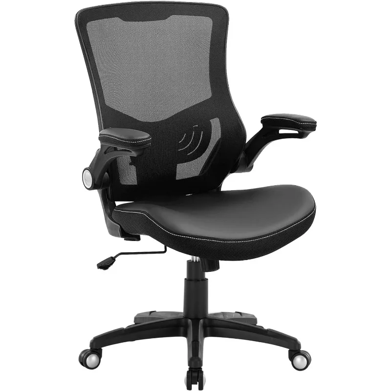 

Office Chair Ergonomic Desk Chair, Computer PU Leather Home Office Chair, Swivel Mesh Back Adjustable Lumbar Support Flip-up