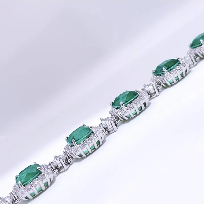 Vintage Luxury Silver Color Square Emerald Bracelets for Women Girls Fashion Banquet Dress Bracelet Party Wedding Jewelry Gift