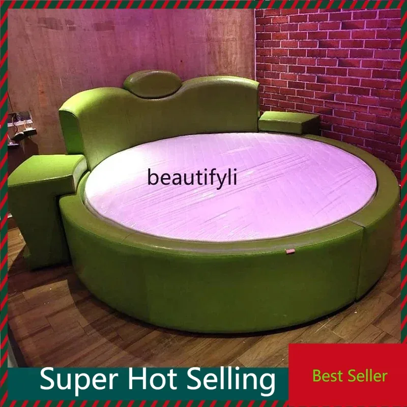 QQ132 round Bed Furniture Light Luxury Hotel Water  Electric Bed Multi-Functional Modern Theme Bed