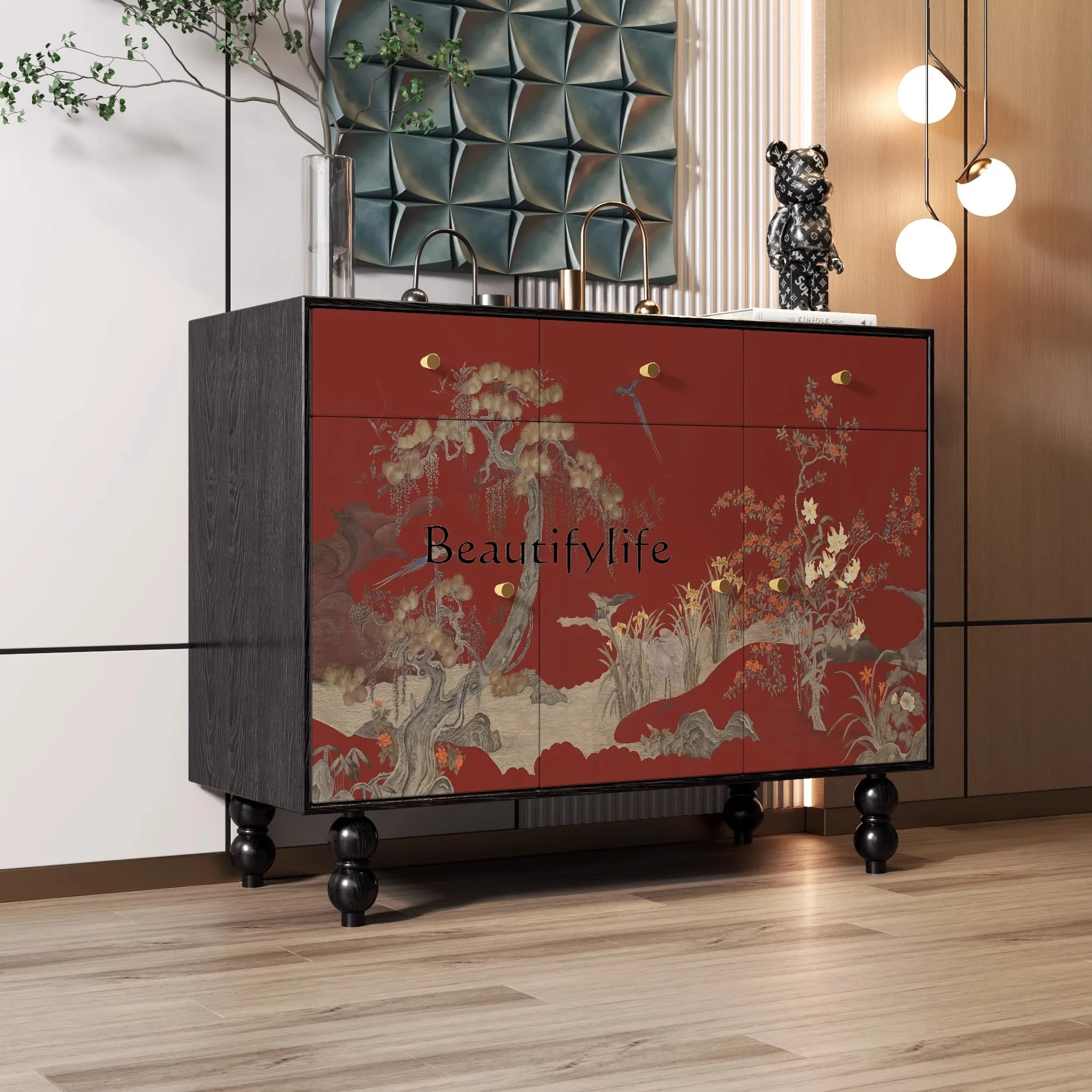 

New Chinese-style solid wood dining side cabinet, modern simple living room storage storage, household entrance cabinet