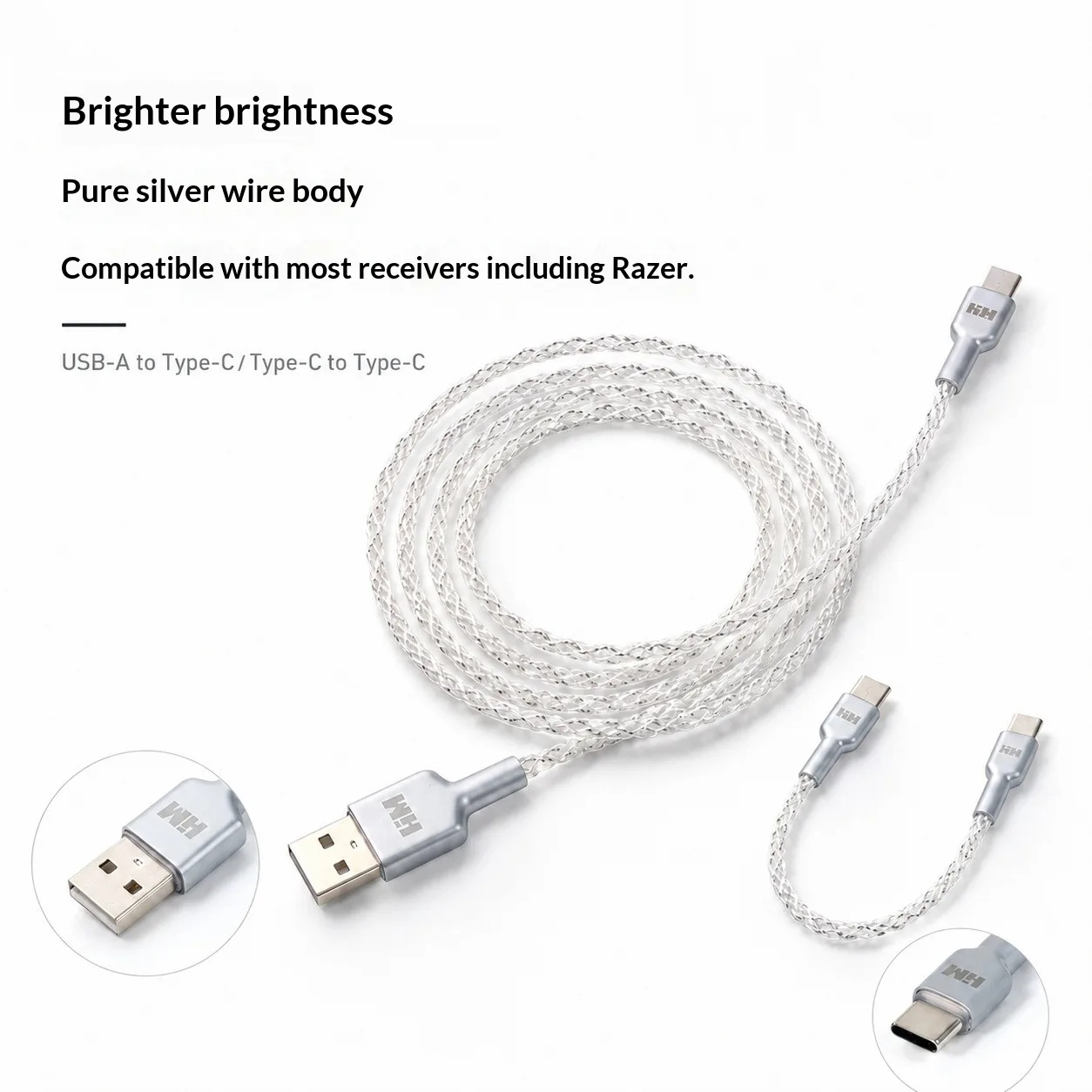 HMLAB RGB Glow Geflochtenes Datenkabel - Farbverlauf-Beleuchtung, USB-A auf Typ-C & USB-C auf Typ-C, Perfekt für Gaming-Tastaturen – Detail 4