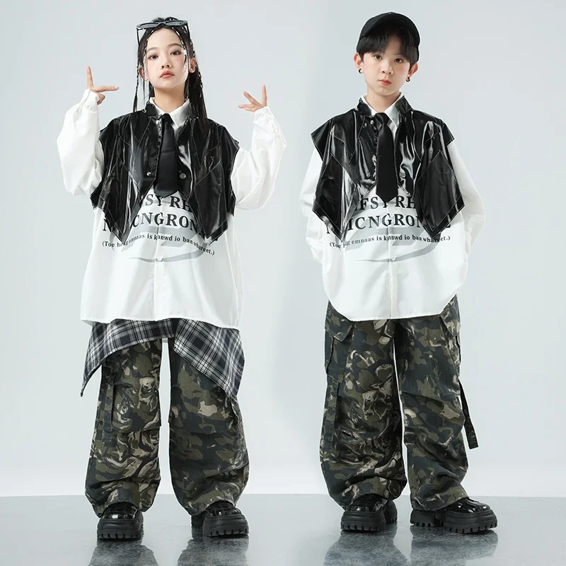 

Hip Hop Dance Clothing Kids Jazz Street Dance Costume Dancer Team Stage Dancewear Oversized White Shirt Camouflage Pants